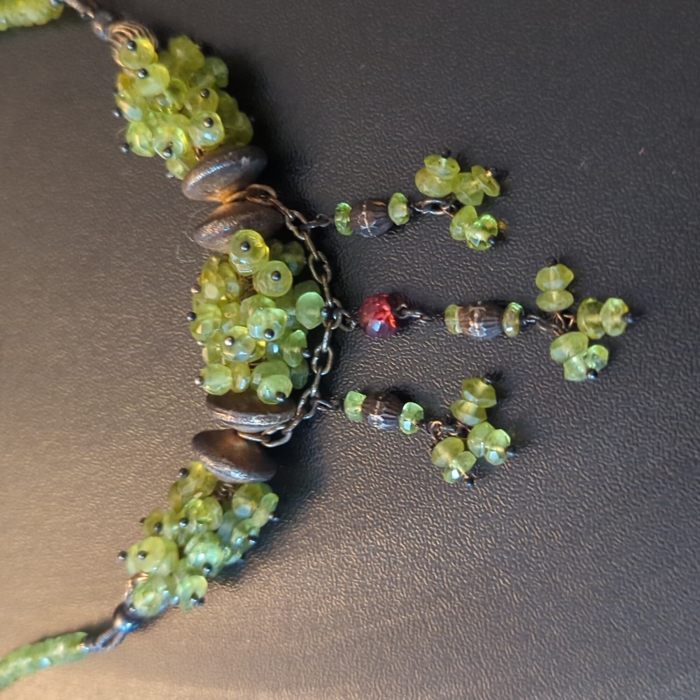 Faceted Peridot and Sterling Silver Beaded Cluster Necklace